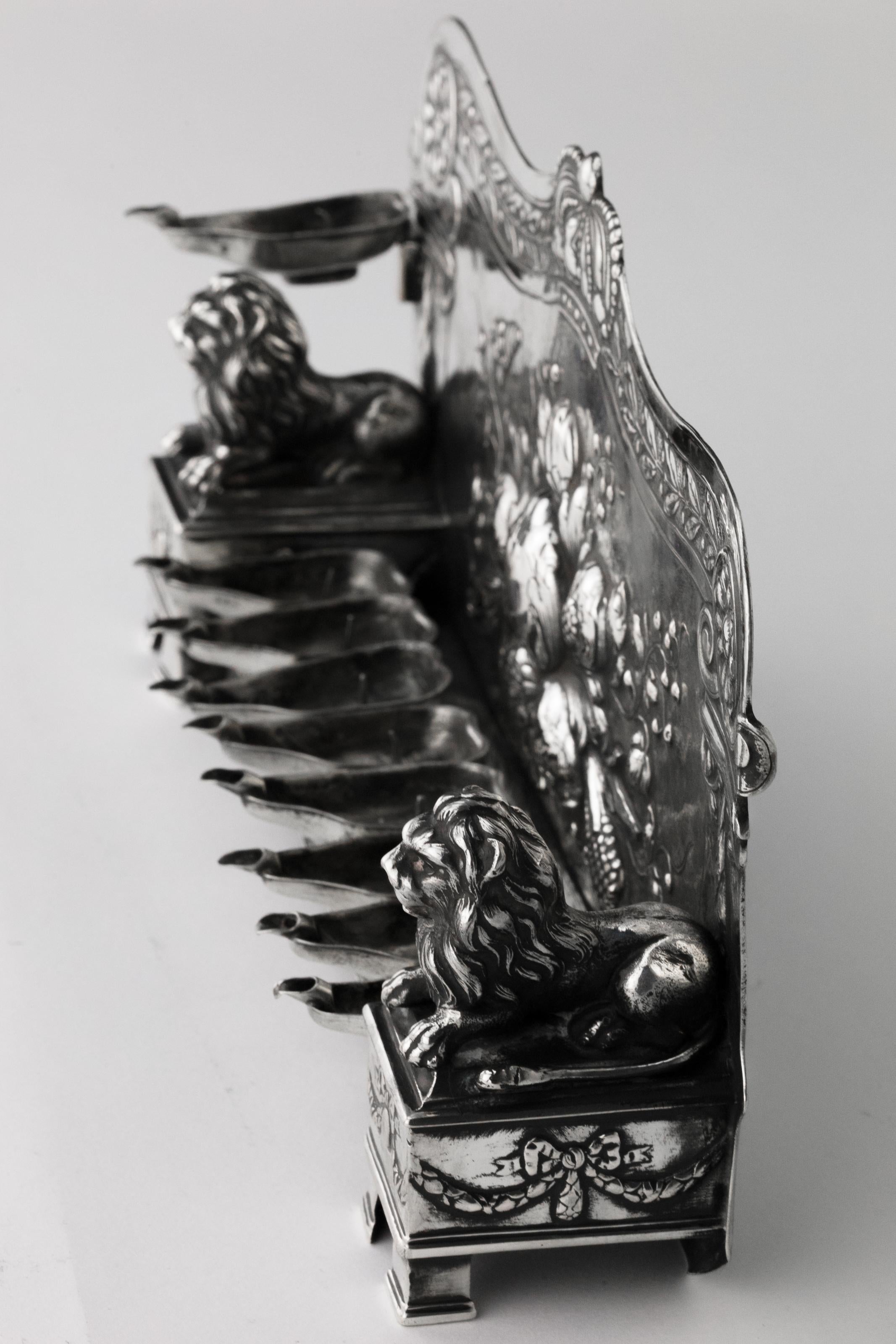 19th Century German Silver Hanukkah Lamp Menorah 6