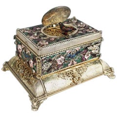 19th Century German Silver, Jewels and Enamel Table Singing Bird Musical Box