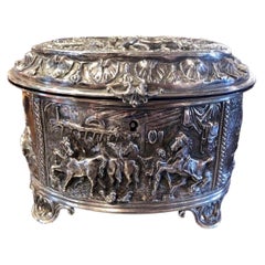 19th Century German Silverplated Equestrian Scene Vanity Box
