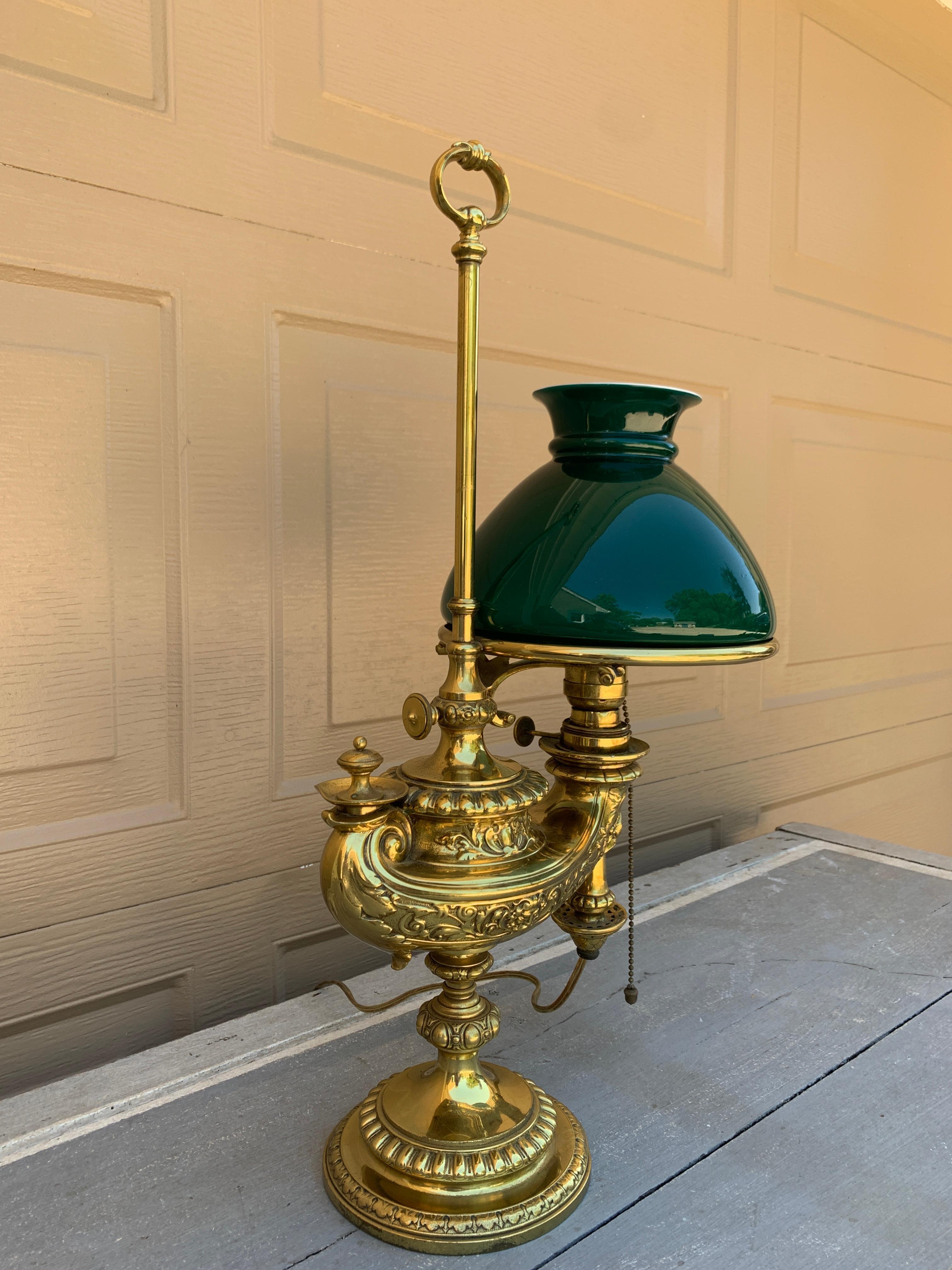 19th Century German Solid Brass Wild & Wessel Desk Lamp In Good Condition For Sale In Elkhart, IN