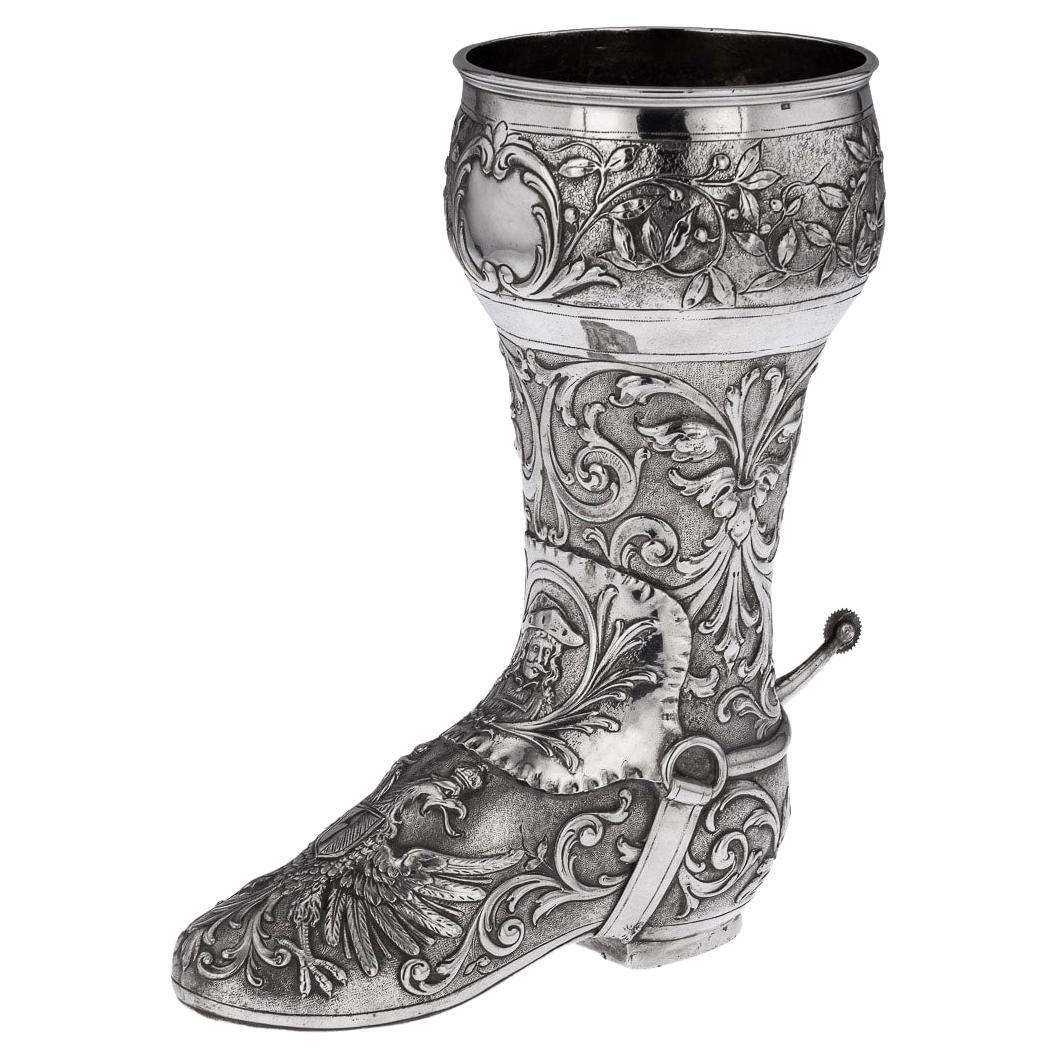 19th Century German Solid Silver Boot Shaped Drinking Cup, Hanau, circa 1890
