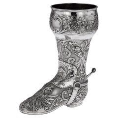 Antique 19th Century German Solid Silver Boot Shaped Drinking Cup, Hanau, circa 1890