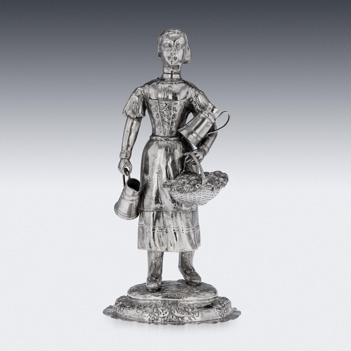 19th Century German Solid Silver Figure Of A Fruit Seller, c.1880 In Good Condition For Sale In Royal Tunbridge Wells, Kent