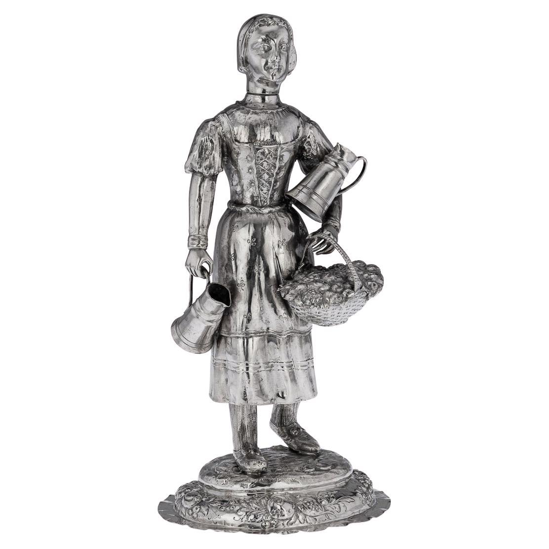 Figura di venditore di frutta in argento massiccio tedesco del XIX secolo, 1880 ca. in vendita