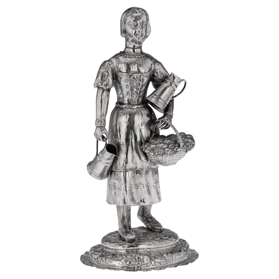 19th Century German Solid Silver Figure Of A Fruit Seller, c.1880 For Sale