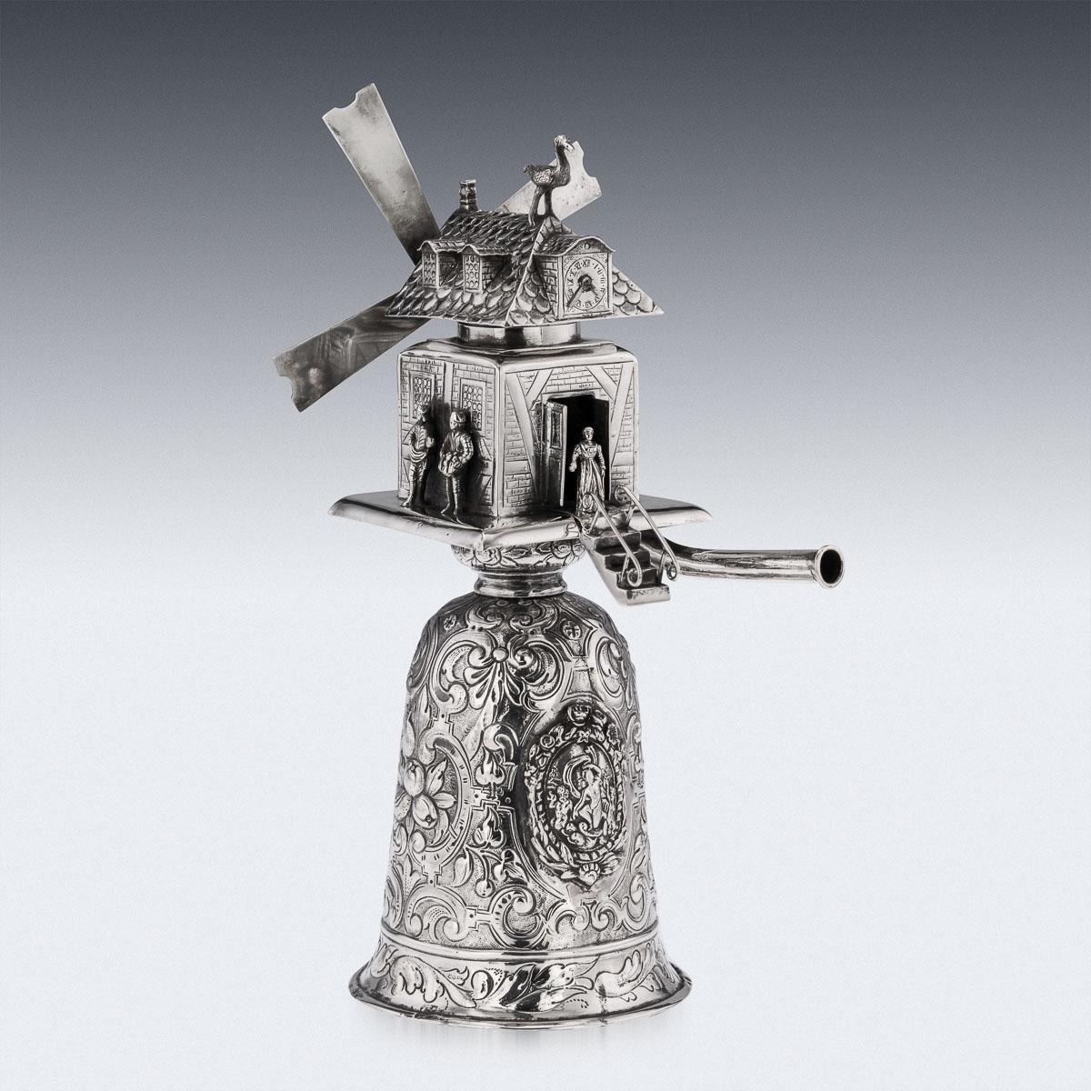 19th Century German Solid Silver Novelty Windmill Cup, c.1880 In Good Condition In Royal Tunbridge Wells, Kent