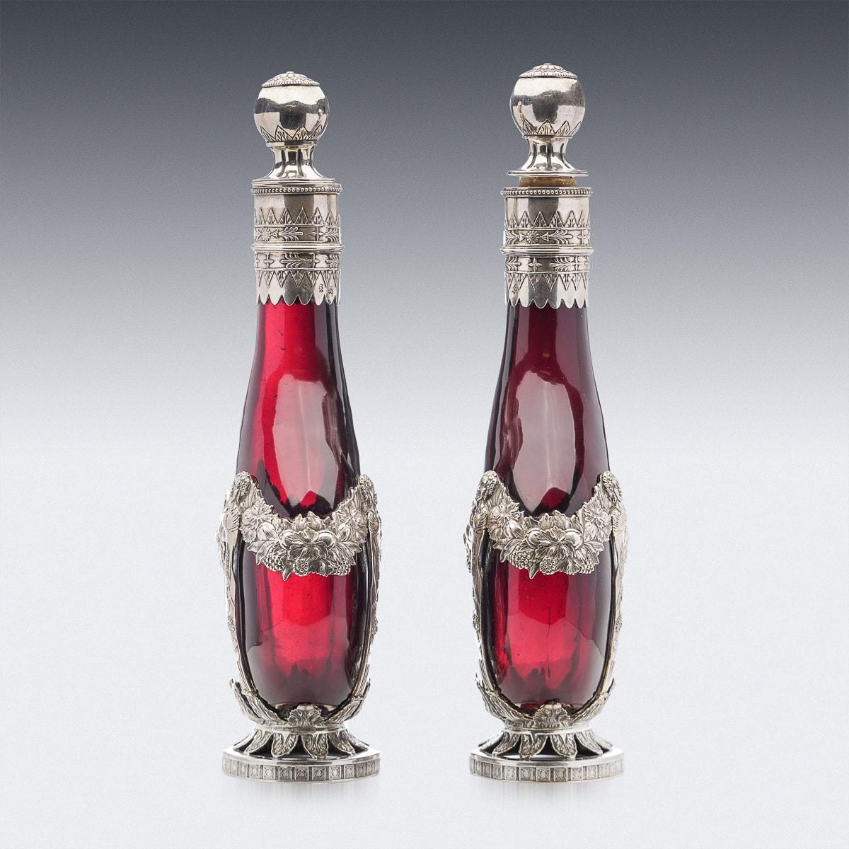 19th Century German Solid Silver & Red Glass Decanters, c.1880 In Good Condition For Sale In Royal Tunbridge Wells, Kent