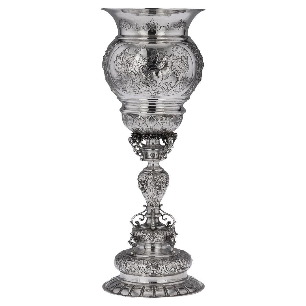 19th Century German Solid Silver Wine Goblet, Hanau, c.1850 For Sale