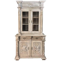 19th Century German Stripped Oak Bookcase with Lamb of God
