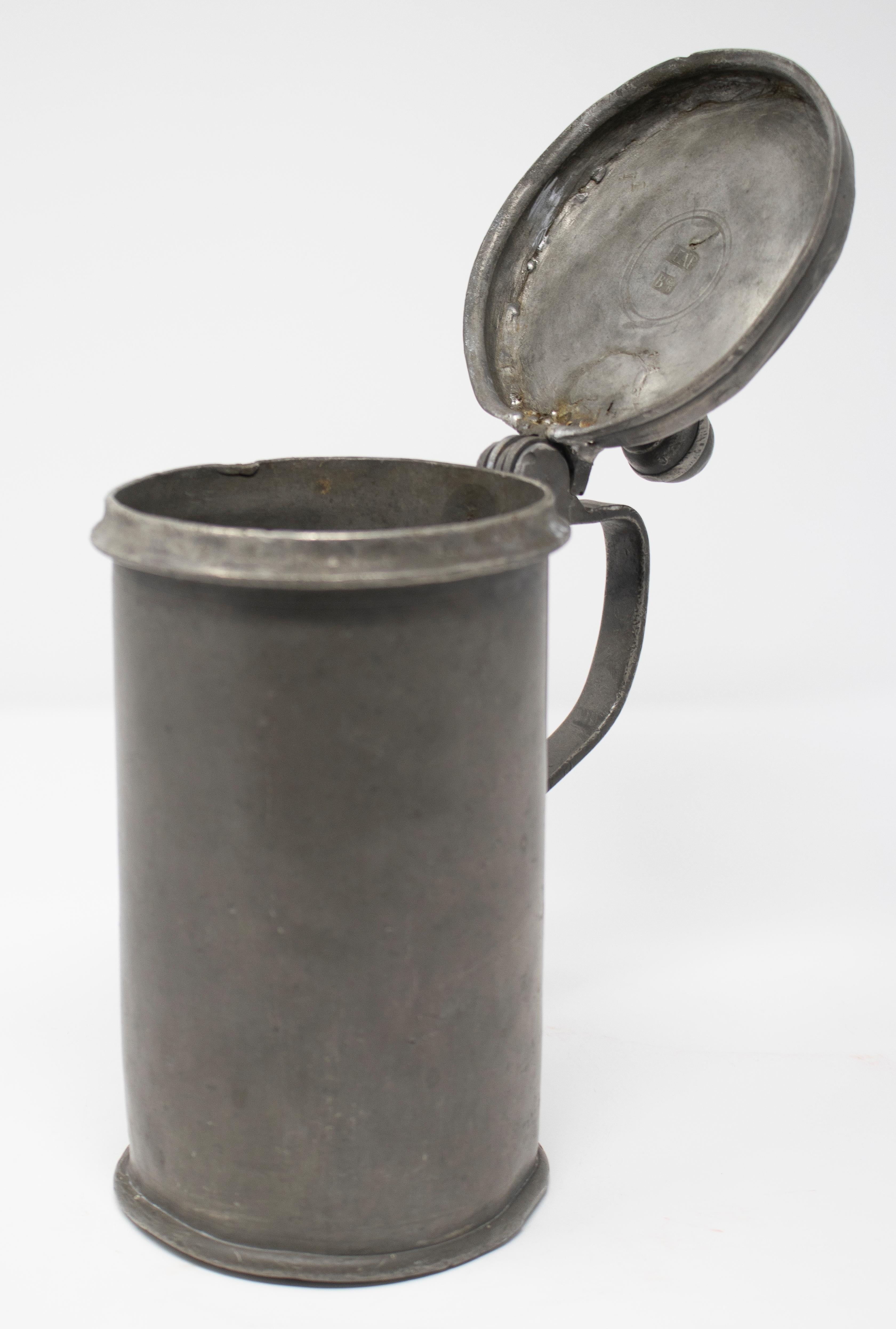 19th Century German Tin Beer Mug with Lid 5