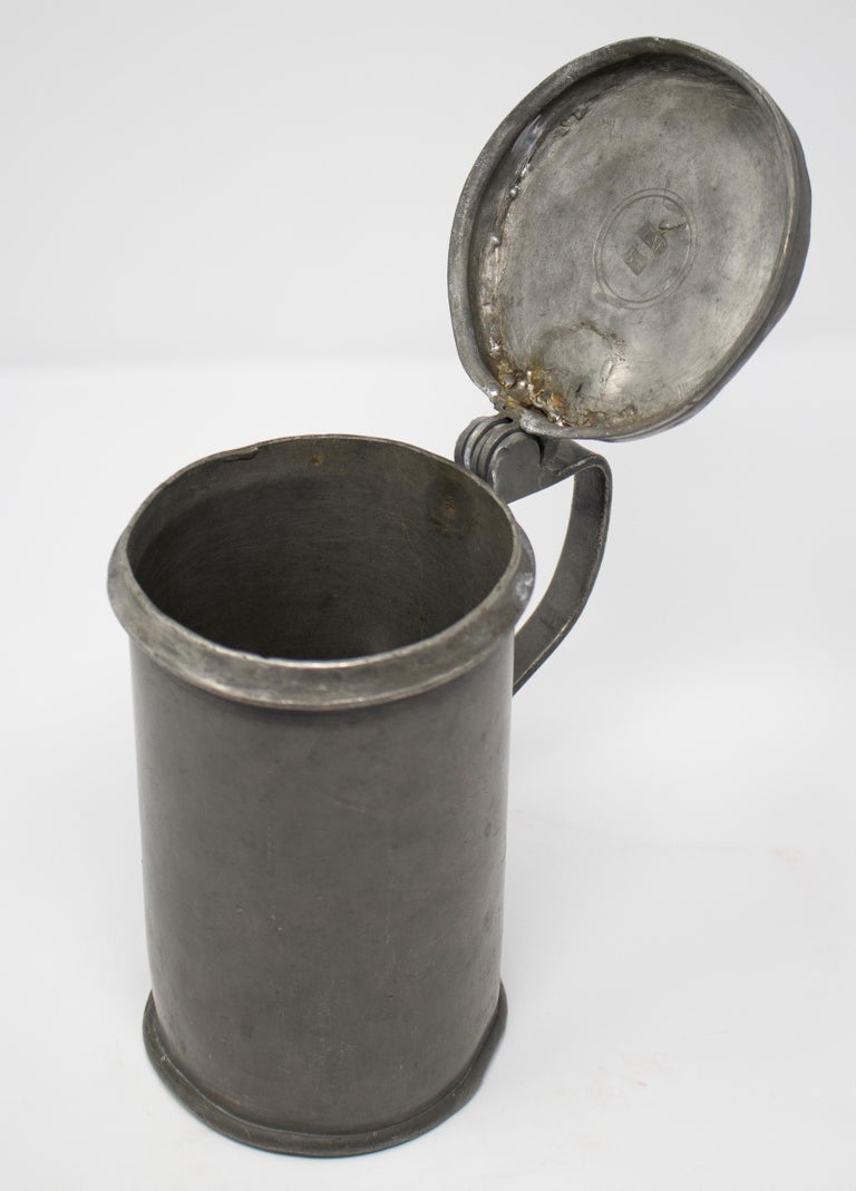 19th Century German Tin Beer Mug with Lid For Sale at 1stDibs