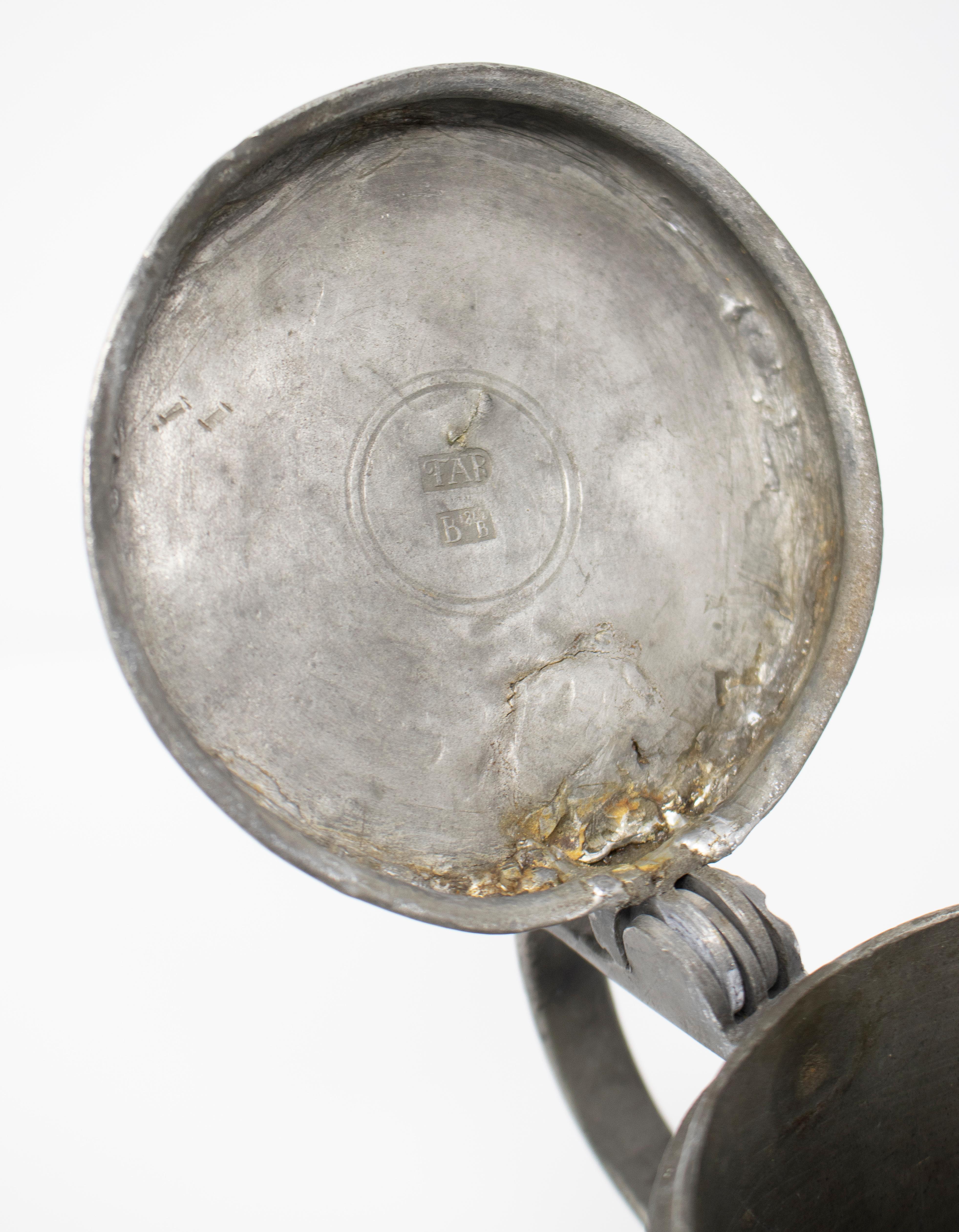 19th Century German Tin Beer Mug with Lid 7
