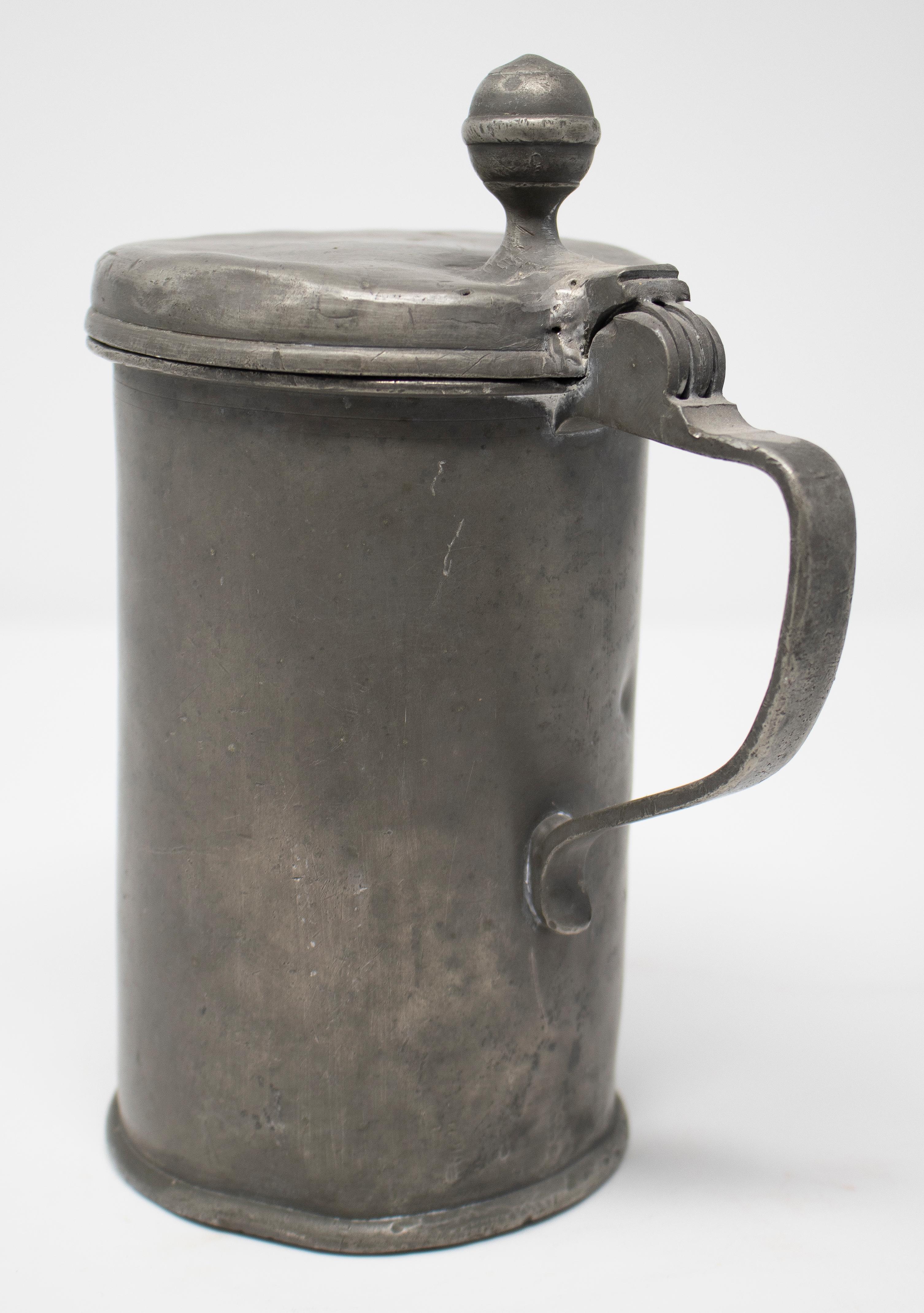 19th Century German Tin Beer Mug with Lid 1