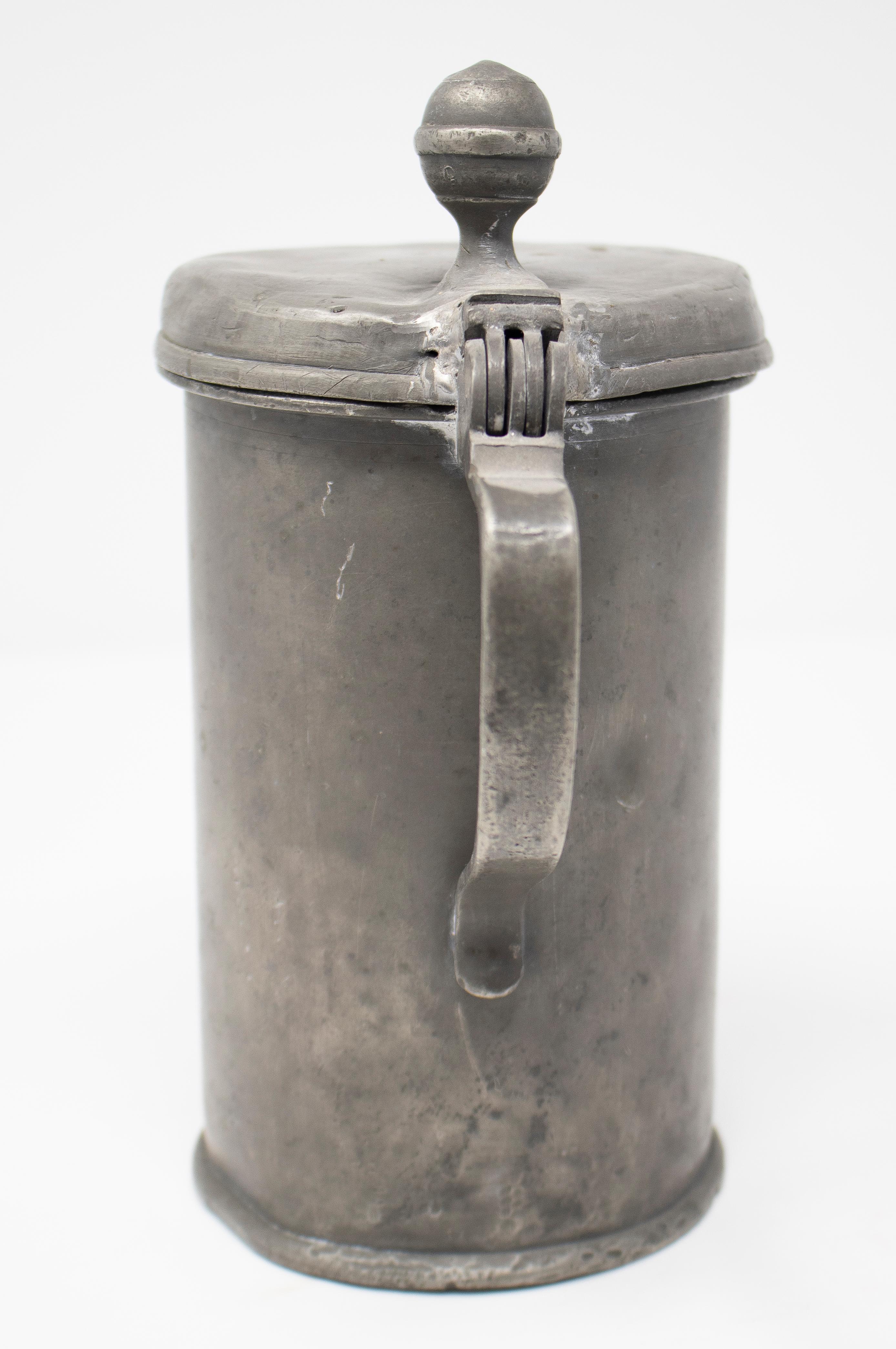 19th Century German Tin Beer Mug with Lid 2