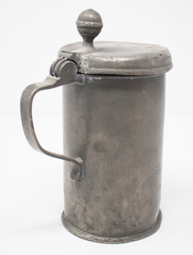 19th Century German Tin Beer Mug with Lid For Sale at 1stDibs