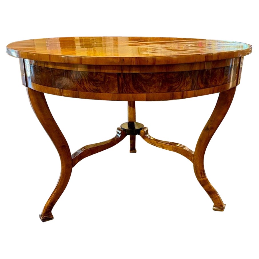 19th Century German Walnut Biedermeier Center Table