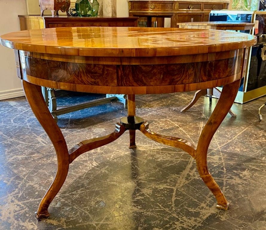 19th Century German Walnut Biedermeier Center Table