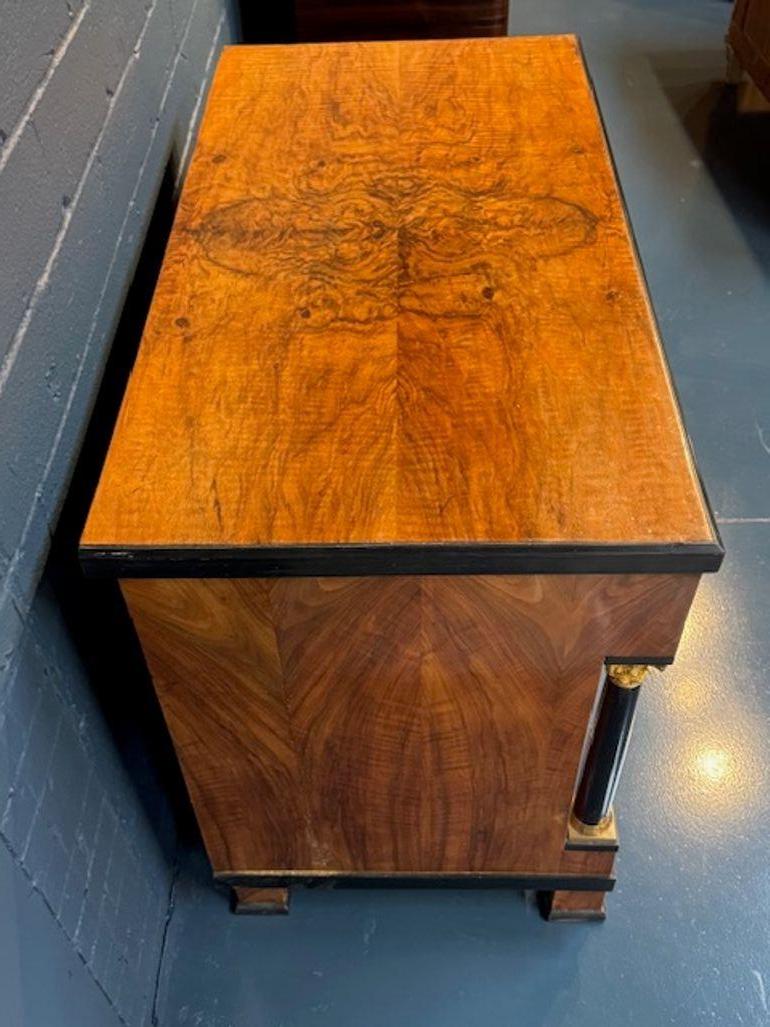 Biedermeier 19th Century German Walnut Commode with Ebonized Details with Gilt Bronze Mounts For Sale