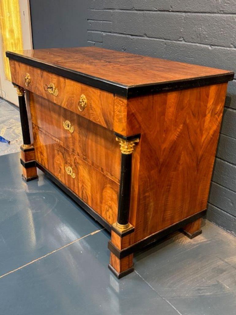 19th Century German Walnut Commode with Ebonized Details with Gilt Bronze Mounts In Good Condition For Sale In Dallas, TX