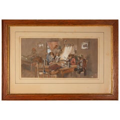 19th Century German Watercolor/Gouache of Monkeys in a Tavern, circa 1845