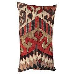 Antique 19th Century Ghashghai Kilim Lumbar Pillow in Rich Red and Earth Tones