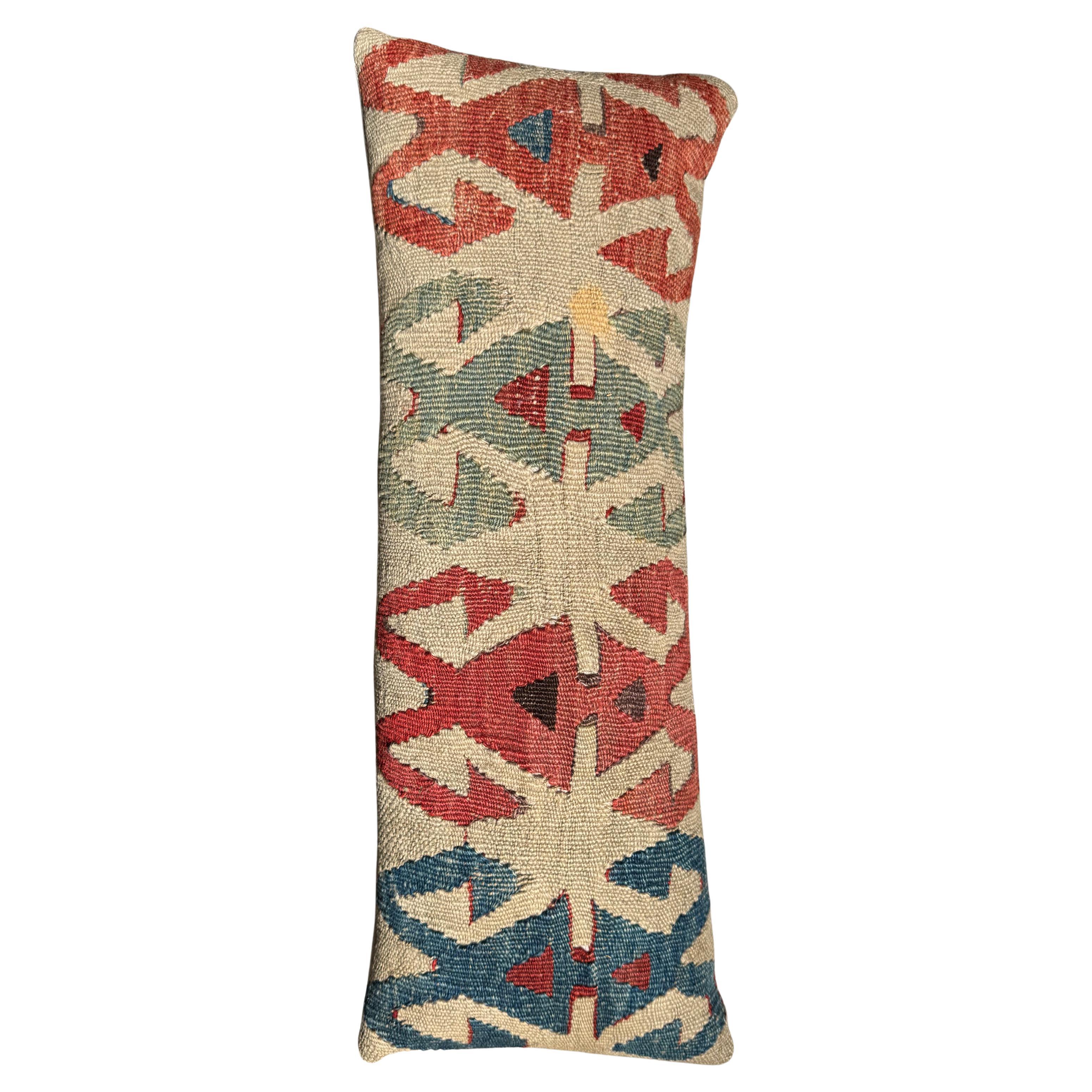 19th Century Ghashghai Kilim Pillow – 18" x 11" Handwoven Tribal Wool Lumbar Tex