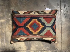 19th Century Ghashghai Kilim Pillow – 19" x 15" Handwoven Tribal Geometric Wool