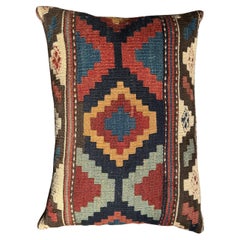 19. Jahrhundert Ghashghai Kilim Kissen - 19" x 15" Handgewebte Stammes-geometrische Wolle