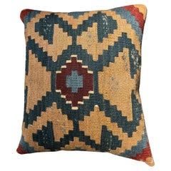 19th Century Ghashghai Kilim Pillow – 24" x 14" Handwoven Tribal Wool Geometric