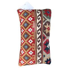19th Century Ghashghai Kilim Pillow – Handwoven Geometric Wool Accent, 15" x 9"