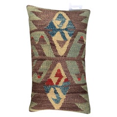 Antique 19th Century Ghashghai Kilim Pillow – Handwoven Wool Tribal Accent, 17" x 10"