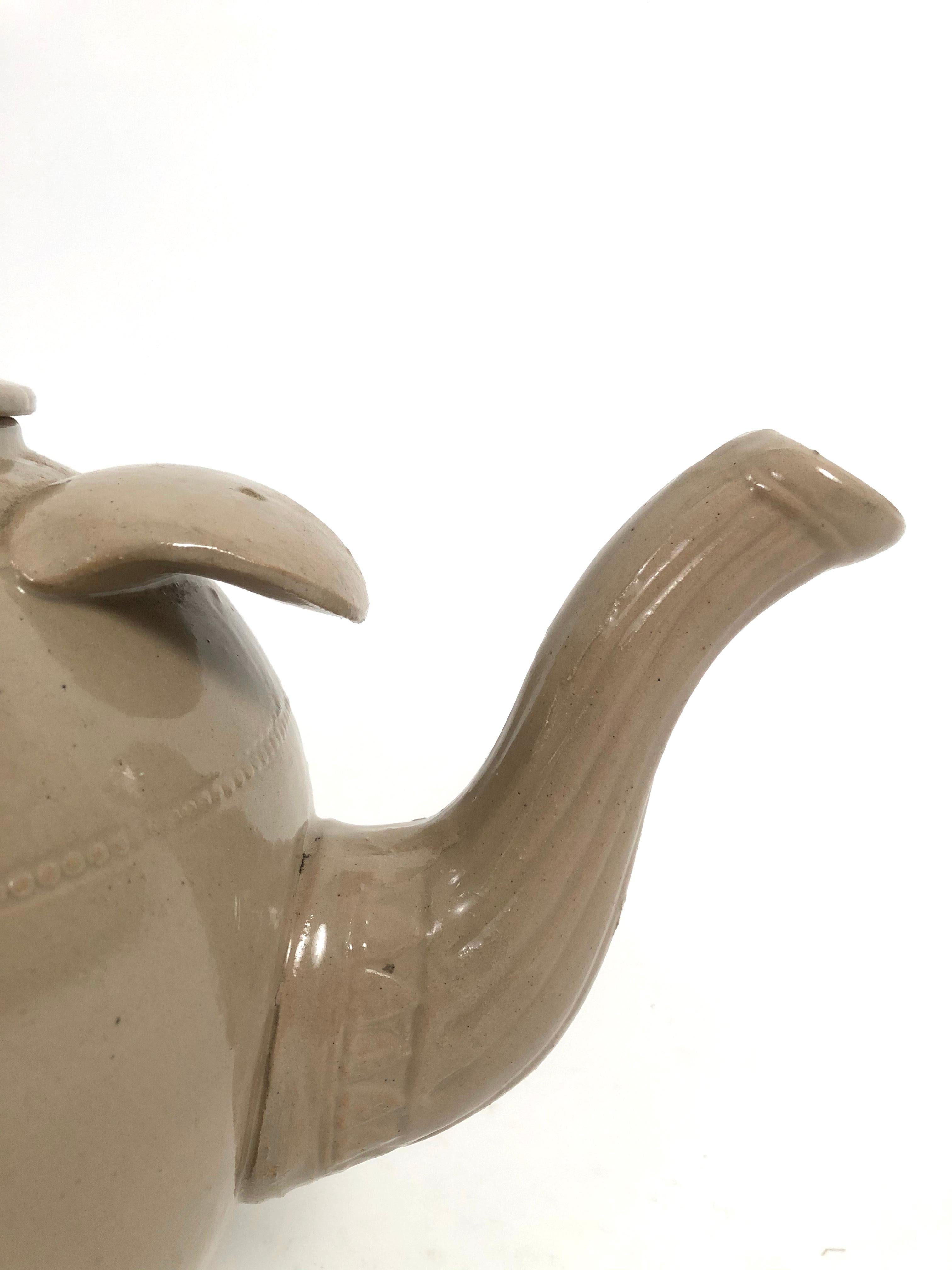 19th Century Giant English Staffordshire Pottery Drabware Teapot 3