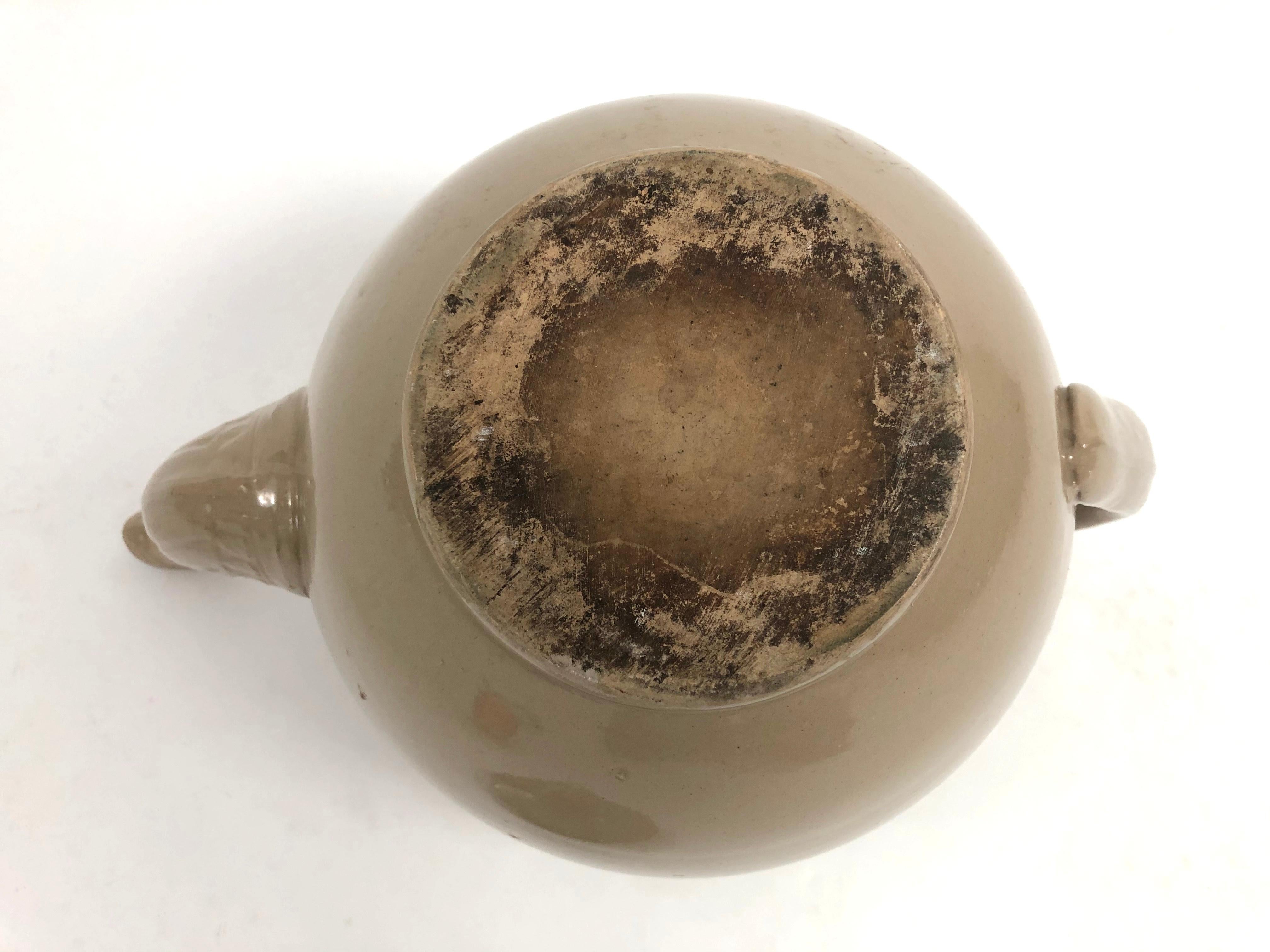 19th Century Giant English Staffordshire Pottery Drabware Teapot 1