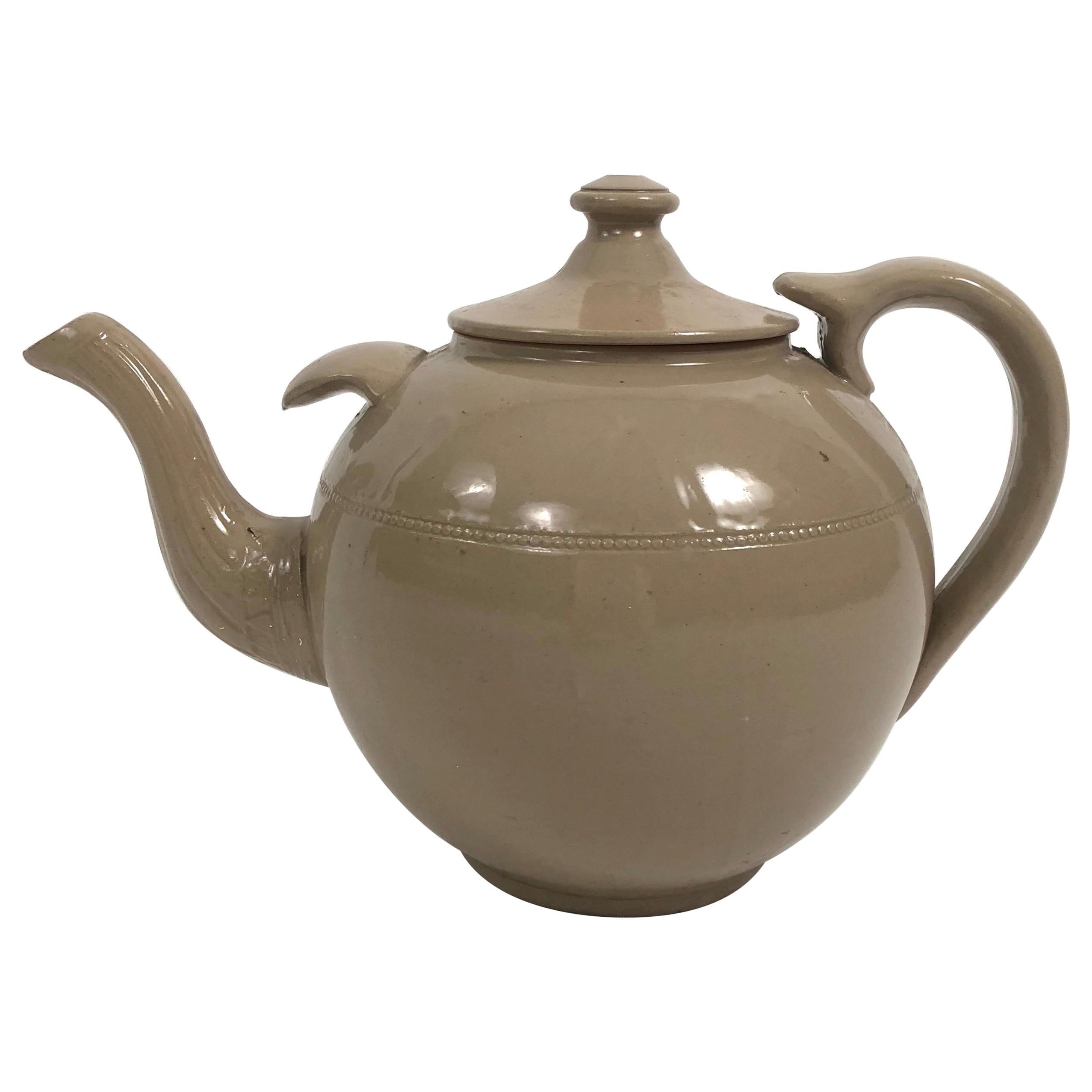 19th Century Giant English Staffordshire Pottery Drabware Teapot