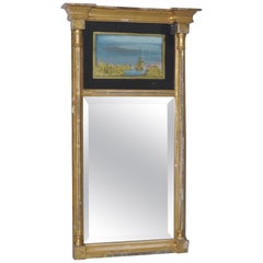 19th Century Gilded and Painted Trumeau Mirror