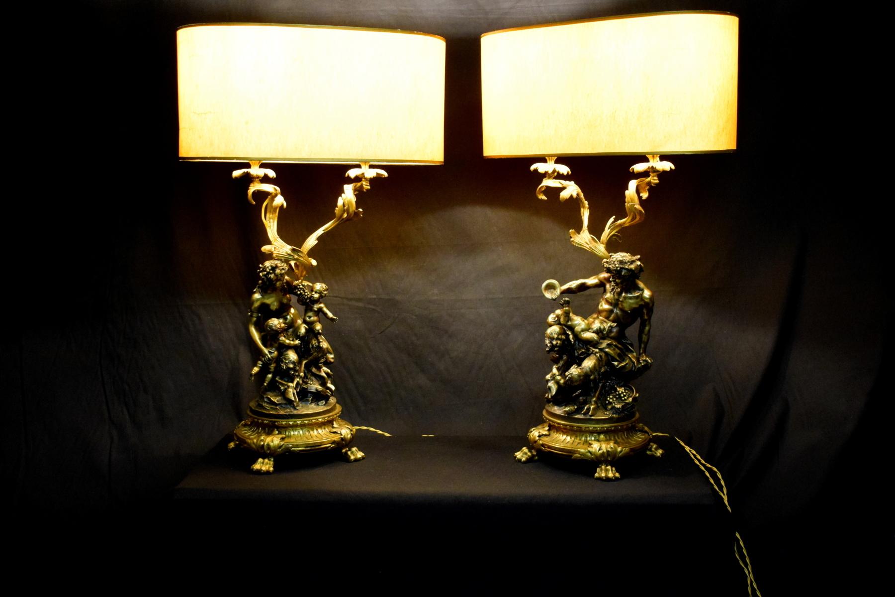 19th Century Pair of French Bronze Candlesticks Lamps Signed Clodion  For Sale 1