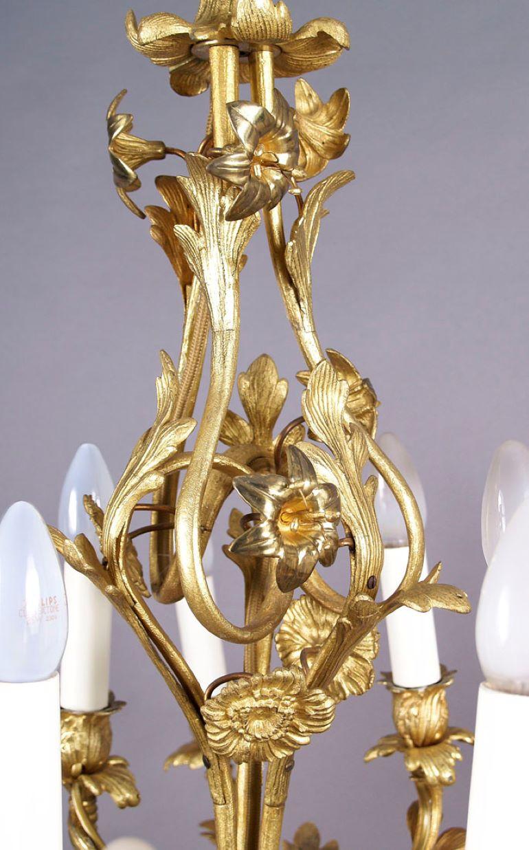 Gilt 19th Century Gilded Bronze 12-Arm Candle Chandelier For Sale