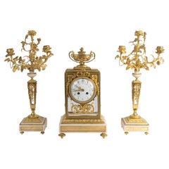 Kaminbesteck aus vergoldeter Bronze und Kristall aus dem 19. Jahrhundert, Periode Napoleon III.
