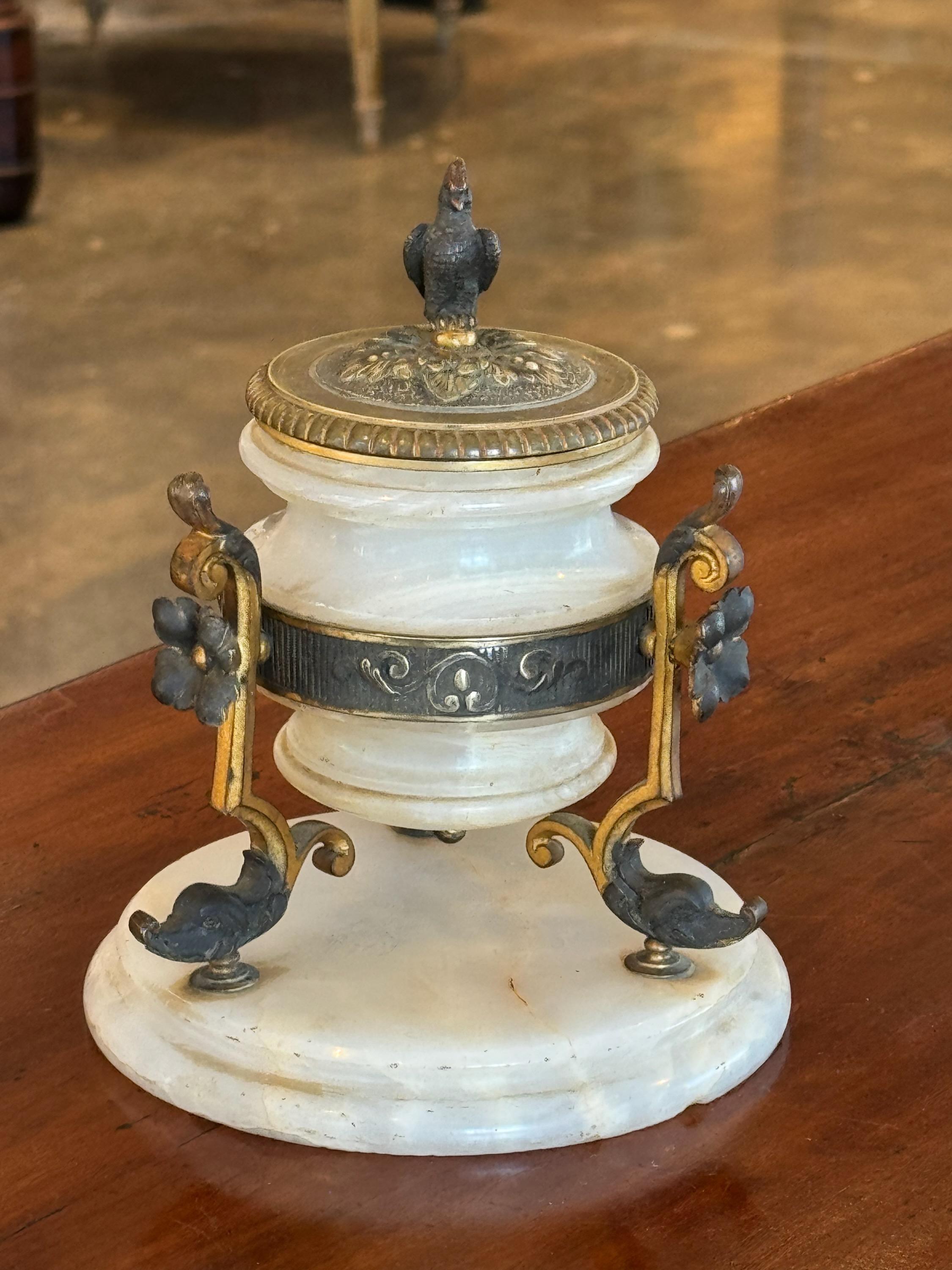 Brass 19th Century Gilded Bronze and Marble Inkwell For Sale