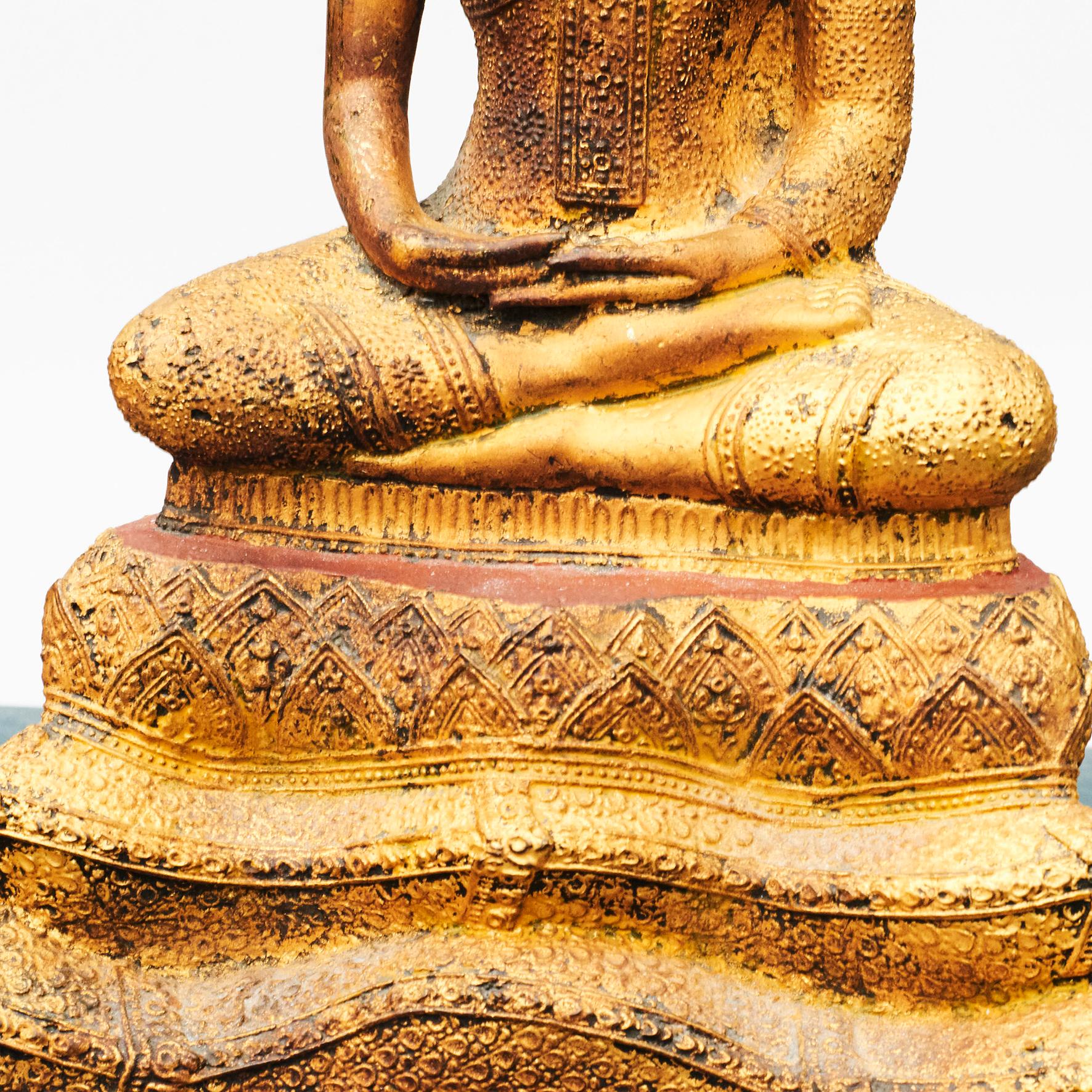 19th Century Gilded Bronze Buddha Seated on Naga Throne 2