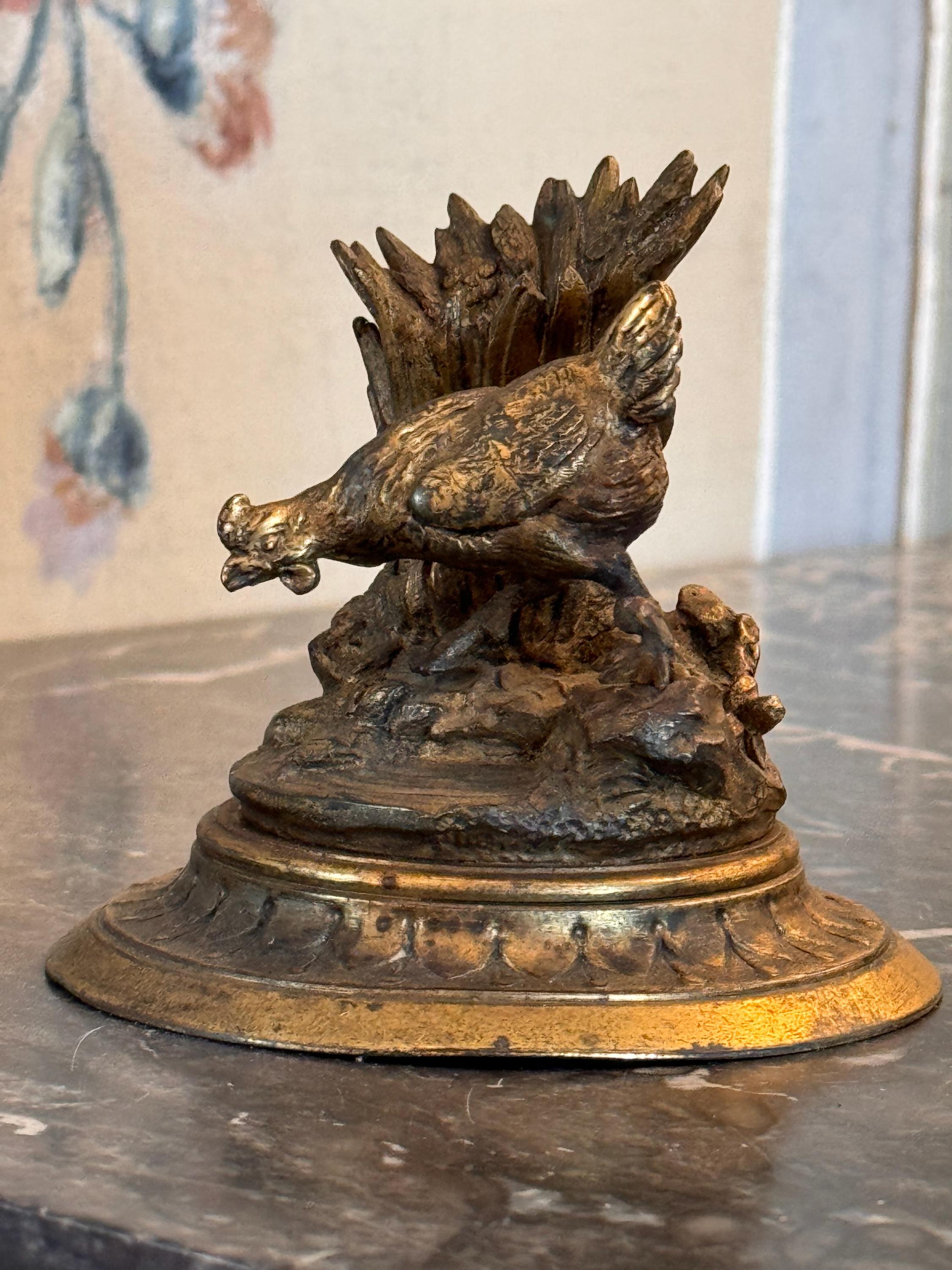 19th Century Gilded Bronze Chicken Candle Stand In Good Condition For Sale In Charlottesville, VA