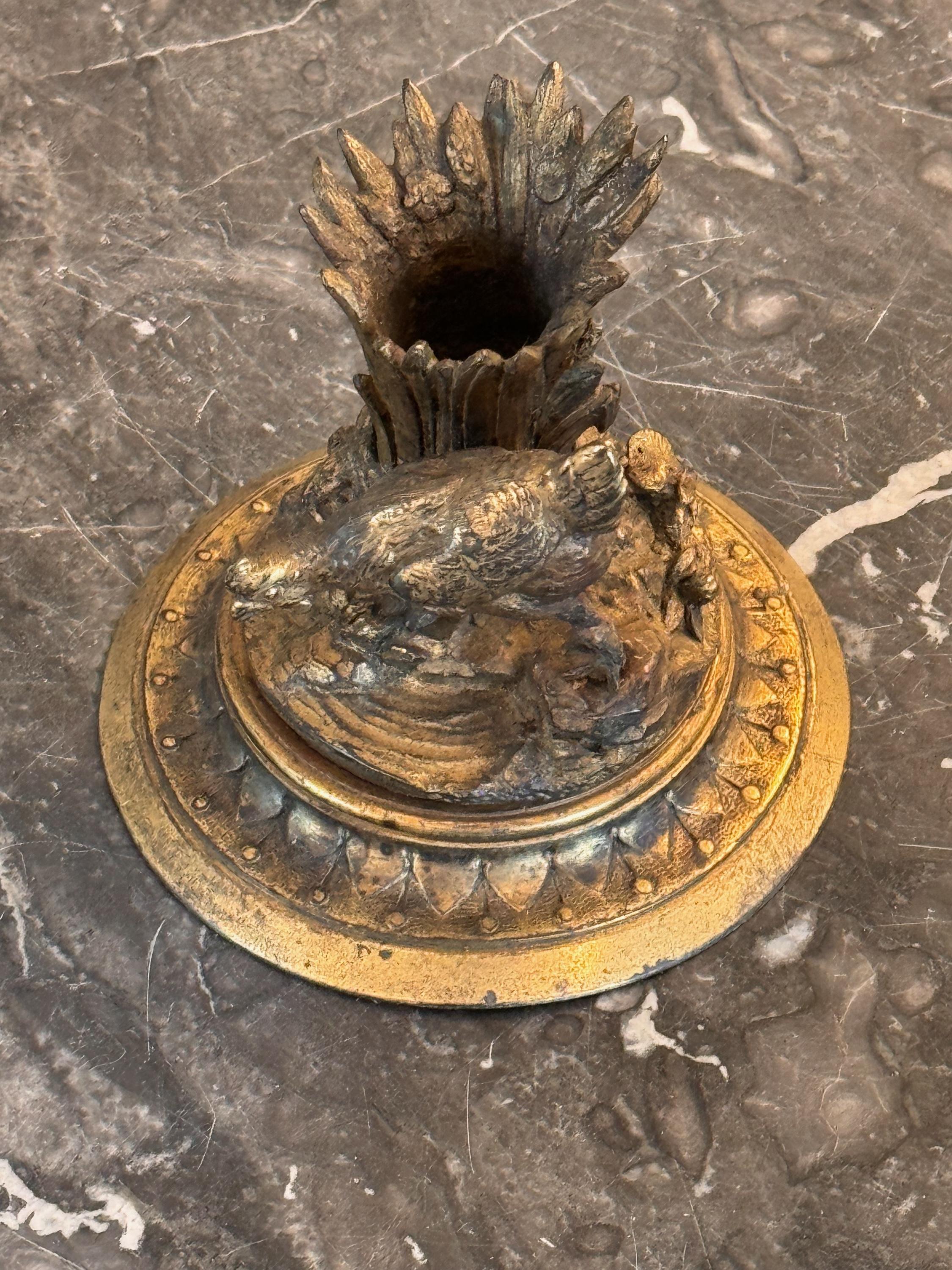 19th Century Gilded Bronze Chicken Candle Stand For Sale 1