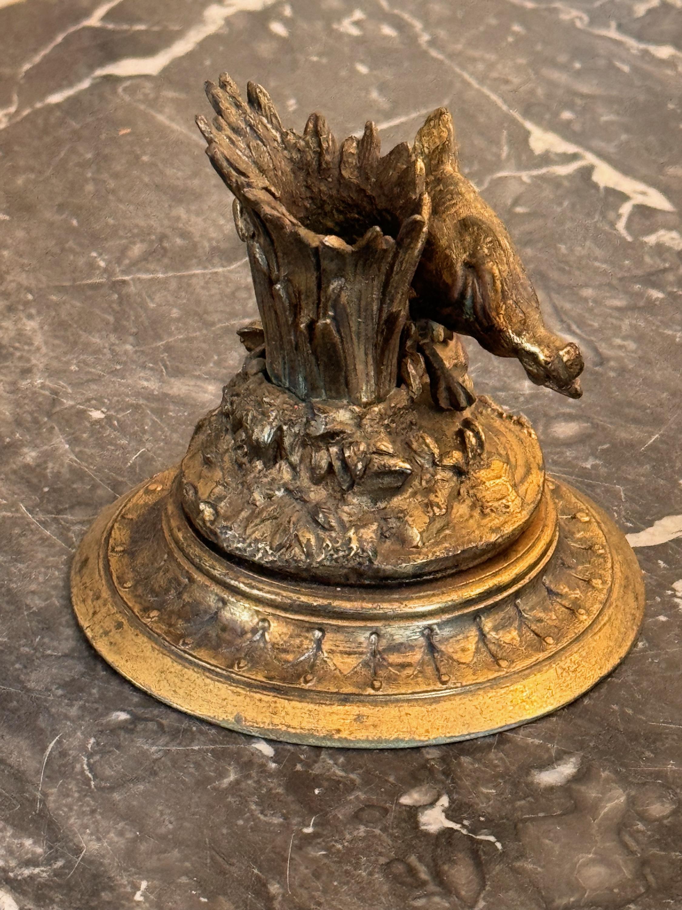 19th Century Gilded Bronze Chicken Candle Stand For Sale 2