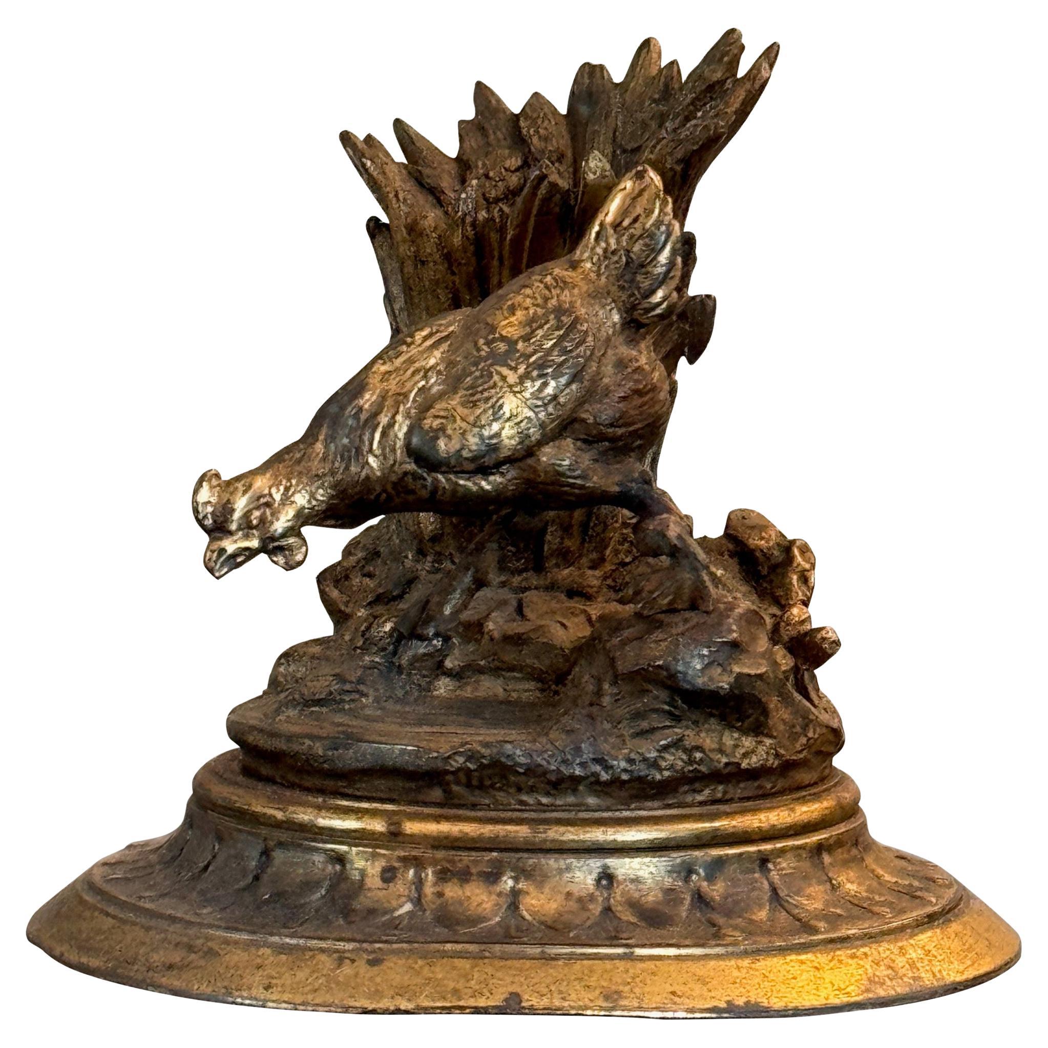 Stand de bougie pour poule en bronze doré du 19e siècle