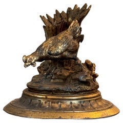 Antique 19th Century Gilded Bronze Chicken Candle Stand
