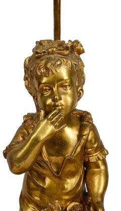 19th Century Gilded Bronze Figure of Young Girl Blowing a Kiss / Lamp