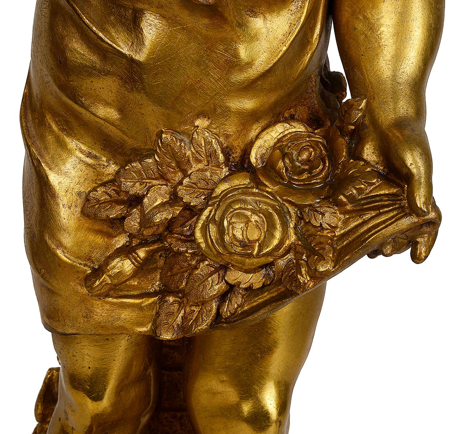 Figura de bronce dorado del siglo XIX de una joven soplando un beso / Lámpara en Bueno estado para la venta en Brighton, Sussex
