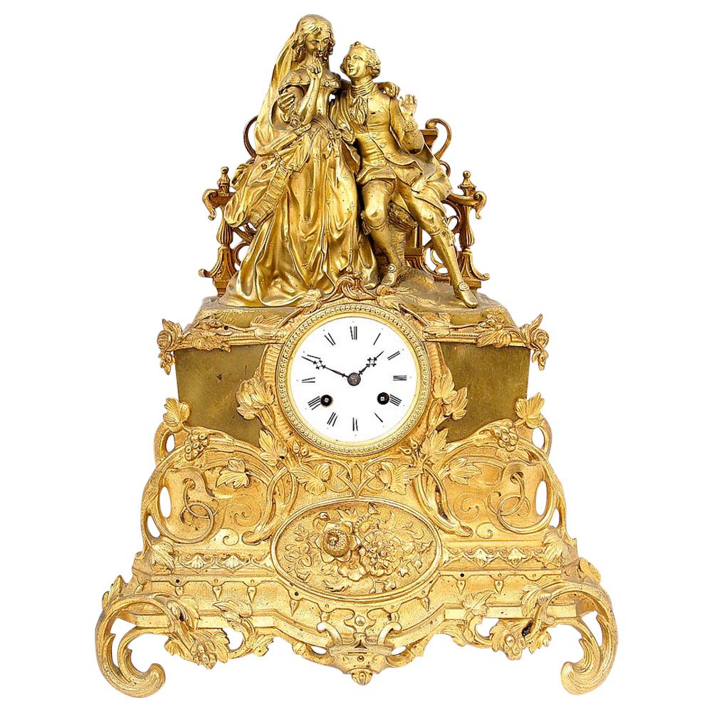 19th Century Gilded Bronze Mantle Clock with Japy Freres Movement For Sale