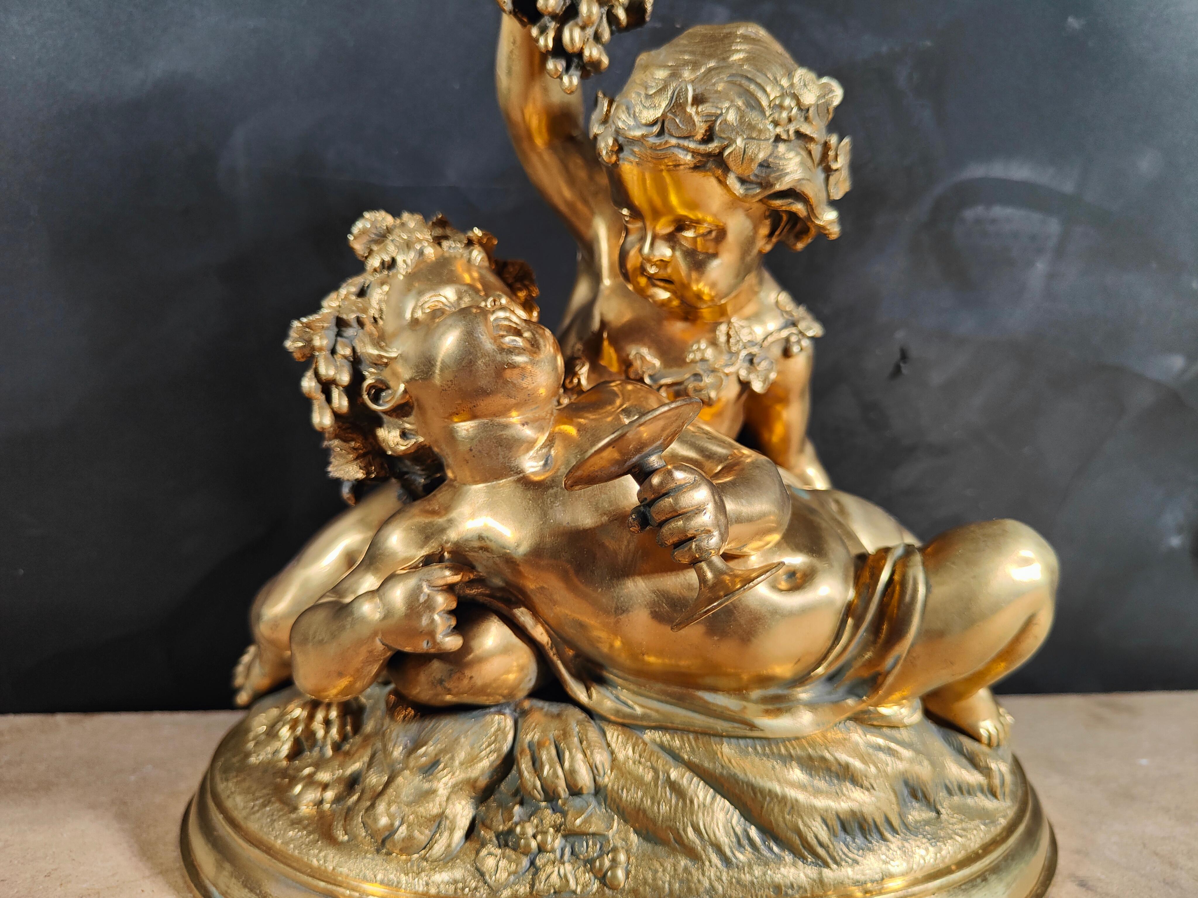 19th Century Gilded Bronze Sculpture: Allegory of Harvest with Two Children For Sale 6