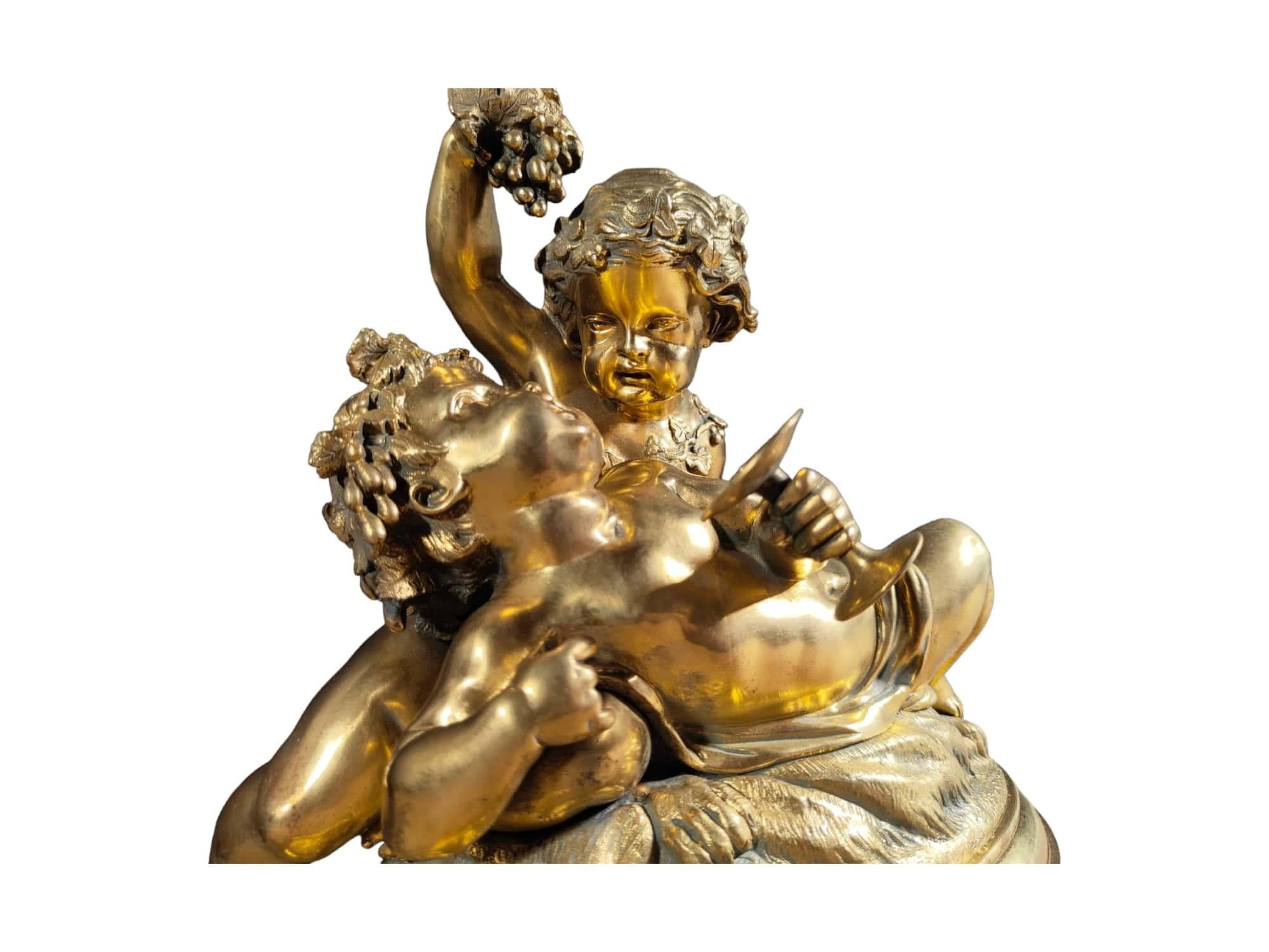 Scultura in bronzo dorato del XIX secolo: Allegoria del raccolto con due bambini in vendita 6